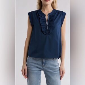 Democracy Deep Blue Ruffle Blouse